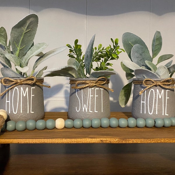Rae Dunn Inspired SMALL Set of 3 Planters | Faux Cement | SMALL Home Sweet Home Planters | Small Cement Planter | SMALL Planters Decoration