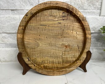 11 1/2" Hand Turned Spalted Figured Maple Platter | Wooden Tray | Serving Platter