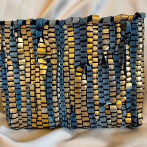 Suzie Blue Upcycled Blue Gold Leather Clutch Bag Handmade Bali Distressed Handheld Ibiza Party Evening Boho Bohemian Small Indian India Edgy