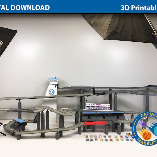 Système de course de sport en marbre, fichiers numériques pour impression 3D, circuit de course en marbre modulaire, lot de 75 fichiers STL