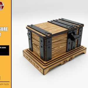Baú do tesouro, arquivos digitais para laser ou CNC, Glowforge, caixa de jogo para cartas e dados, caixa de joias, caixa de moedas, caixa de presente, arquivos cortados a laser