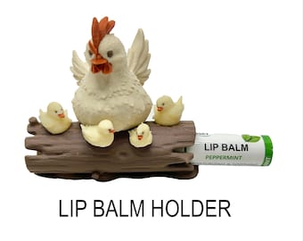 Chicken Chapstick Holder – Funny Gift for Chicken Lovers, Cute Farmhouse Decor, 3D Printed Hen with Chicks, Stocking Stuffer
