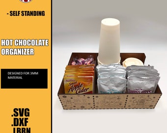 Hot chocolate organizer digital files for laser or cnc, Glowforge, holiday tray gift for friends, family chocolate dispenser coffee and tea