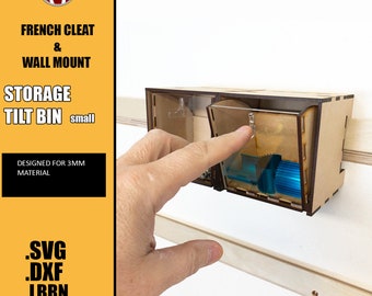 Storage Tilt Bin & Organizer - Single wide, digital files for Laser or CNC, Glowforge, tool organizer, French cleat, workbench, Tilt Bin