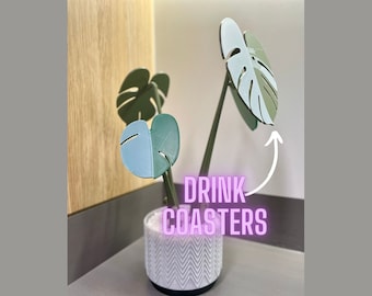 Monstera Plant Coaster Set 3D Printed Home Decor Magnetic Removable Drink Coasters