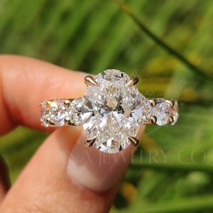 3.2 CT Oval Cut Lab Grown Diamond Engagement Ring, 14K Solid Gold Ring, Hidden Halo Ring, Full Eternity Ring, IGI Certified Diamond Ring