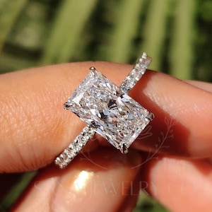 2.7 CT Radiant Cut Moissanite Engagement Ring, 14K Solid Gold Ring, Hidden Halo Ring, Pave Set Ring, Stackable Ring, Proposal Ring For Her