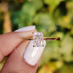 1 CT Elongated Cushion Cut Moissanite Engagement Ring Solitaire 14K Solid Yellow Gold Ring Bridal Gift Ring Promise Ring Handmade Jewelry