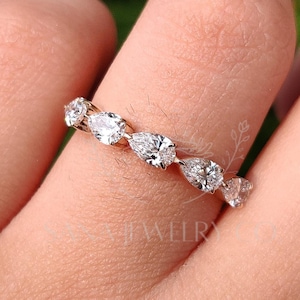 1 TCW Pear Cut Lab Grown Diamond Wedding Band, 14K Solid Gold Band, Matching Band, Stackable Band, Half Eternity Band, Anniversary Gift