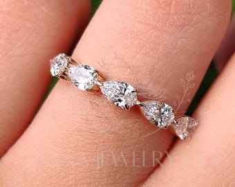 East West Pear Band, 1 TC Pear Cut Moissanite Wedding Band, 14K Solid Gold Band, Stackable Band Matching Band, Anniversary Gift For Her