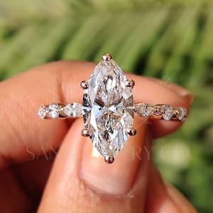 2.5 CT Marquise Cut Lab Grown Diamond Engagement Ring, 14K Solid Yellow Gold Pave Setting Ring, IGI Certified Diamond Ring, Handmade Jewelry