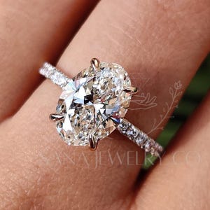 2,5 CT ovaal geslepen laboratoriumdiamanten verlovingsring, 14K massief geelgouden ring, CVD-diamantenring, verborgen halo-ring, jubileumcadeau voor haar