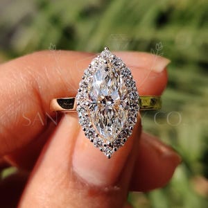 1.50 CT Marquise Cut Lab Grown Diamond Halo Engagement Ring, 14K Solid Yellow Gold Ring, Wedding Ring, Bridal Ring, Anniversary Gift For Her