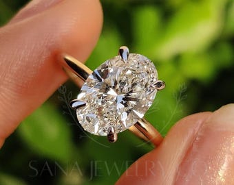 2.5 CT Oval Cut Lab Grown Diamond Engagement Ring, 14K Solid Yellow Gold Ring, Solitaire Ring, Two Tone Ring, Stackable Ring, Proposal Ring