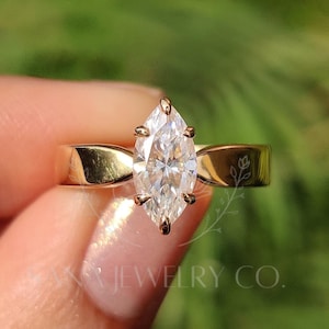 1 CT Marquise Cut Moissanite Engagement Ring, 14K Solid Gold Ring, Solitaire Ring, Tapered Band Ring Proposal Ring, Anniversary Gift For Her