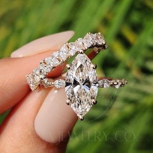 2.5 CT Marquise Cut Moissanite Engagement Ring Set, 14K Solid Gold Ring Set, Eternity Ring Set, Bridal Ring Set, Wedding Ring Set For Her