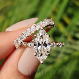 Bague de fiançailles en or massif 14 carats avec moissanite taille marquise de 2,5 carats, ensemble de bagues empilables, cadeau d'anniversaire