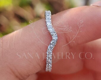 0.17 TCW Rundschliff-Diamantband, Band aus massivem 14K-Weißgold, gebogenes Band, halbes Eternity-Band, passendes Band, Jubiläumsgeschenk
