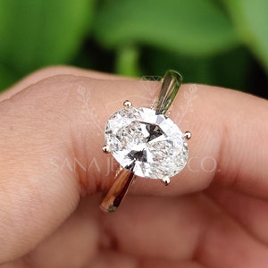 2 CT Oval Cut Lab Grown Diamond Engagement Ring, 14K Solid Yellow Gold Ring, Solitaire Ring, Hidden Halo Ring, Anniversary Gift For Her