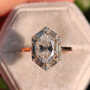 Modern Dutch Marquise Moissanite Engagement Ring With Baguette Halo Border, Hexagon Shape Ring 14K Solid Gold Ring, Anniversary Gift For Her
