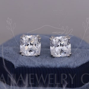 2 CT Cushion Cut Moissanite Stud Earrings, 14K Gold Stud Earrings, Solitaire Stud Earring, Square Diamond Earrings, Double Prong Earring