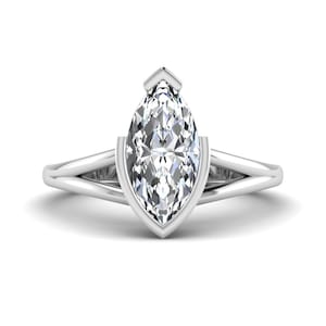 1.5 CT Marquise Cut Lab Grown Diamond Engagement Ring, 14K Solid White Gold Solitaire Ring, Split Shank Ring, IGI Certified Diamond Ring
