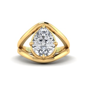 3.5 CT Pear Cut Moissanite Engagement Ring, 14K Solid Yellow Gold Ring, Solitaire Ring, Wedding Ring, Proposal Ring, Statement Ring For Her