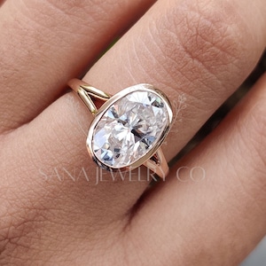 3 CT Oval Cut Moissanite Engagement Ring, 14K Solid Yellow Gold Ring, Solitaire Ring, Promise Ring, Split Shank Ring, Classic Ring For Women