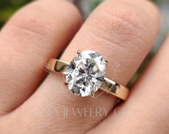 2.5 CT Oval Cut Moissanite Engagement Ring, 14K Solid Gold Ring, Hidden Halo Ring, Comfort Fit Band, Solitaire Ring, Proposal Ring For Her