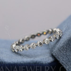 Round Cut Moissanite Wedding Band, 14K Solid Gold Band, Full Eternity Band, Bubble Prong Band, Matching Band, Stackable Band, Gift For Her