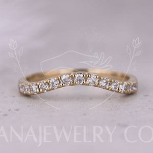 Moissanite Wedding Band, Brilliant Cut Lab Diamond Band, Half Eternity Curved Band, Chevron Band, Anniversary Gift, 14K Yellow Gold Band