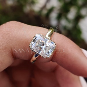 2.5 CT Radiant Cut Moissanite Engagement Ring, 14K Solid Gold Ring, Bezel Setting Ring, Solitaire Ring, Stackable Ring, Promise Ring For Her