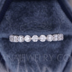 Moissanite Band, Round Cut Colorless Moissanite Wedding Band, Eternity Band, Minimalist Moissanite Band, Bubble Prong Set, Bridal Ring Set