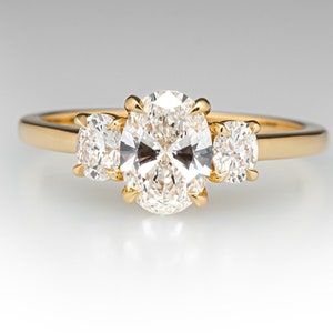 3 Stone Ring, Oval Cut Moissanite Engagement Ring, Handmade Jewelry, 14K Yellow Gold Ring, Anniversary Gifts For Her, Three Oval Ring
