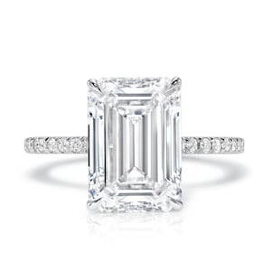 4 CT Emerald Cut Moissanite Engagement Ring, 14K Solid White Gold Ring, Hidden Halo Ring, Eternity Ring, Anniversary Gift, Wedding Ring