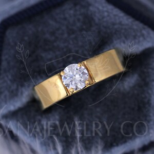 1 CT Round Cut Moissanite Engagement Ring, 10K / 14K / 18K Solid Gold Ring, Solitaire Ring, Anniversary Gift, Comfort Fit Band, Promise Ring