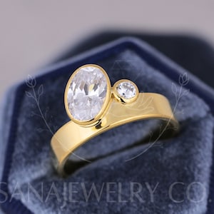 Toi Et Moi Ring, 2.3 CT Oval Cut Moissanite Engagement Ring, 14K Solid Yellow Gold Ring, Bezel Setting Ring, Comfort Fit Band, Proposal Ring
