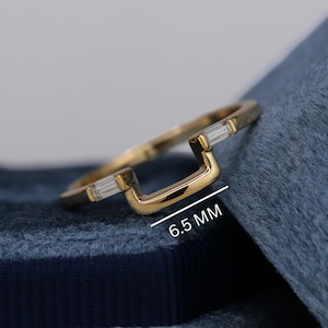 Baguette Moissanite 14K Gold Open Band, Curved Stacking Band, Matching Band For Emerald Diamond Ring, Bridal Ring Set