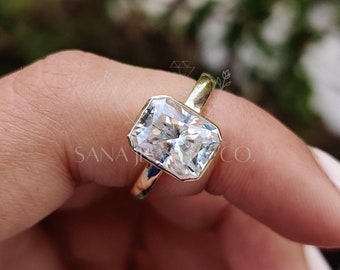 2 CT Radiant Cut Lab Grown Diamond Engagement Ring, 14K Solid Gold Ring, Bezel Setting Ring, Solitaire Ring, Stackable Ring, Proposal Ring