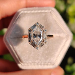 2.7 CT Dutch Marquise Cut Moissanite Engagement Ring, 14K Solid Gold Ring, Baguette Halo Ring, Solitaire Ring, Proposal Ring, Wedding Ring
