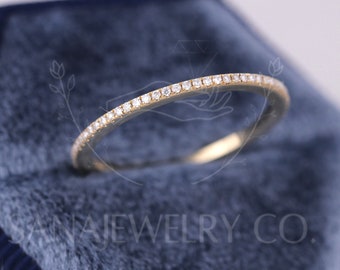 1.3 mm Moissanite Wedding Band, Round Diamond Full Eternity Band, 14K Solid Gold Band, Dainty Band, Bridal Ring Set, Minimalist Band