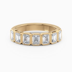 Moissanite Wedding Band Emerald Bezel Set Engagement Ring Half Eternity Ring 14K Solid Gold Ring Anniversary Ring Stackable Ring Gift Ring