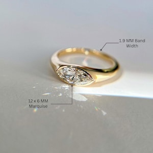 1.5 CT Marquise Cut Moissanite Engagement Ring, 14K Solid Gold Bezel Ring, Signet Ring, Pinky Promise Ring, Solitaire Ring, Chunky Ring