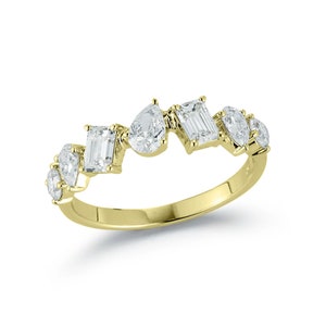 0.78 TCW Multi Shape Moissanite Wedding Band, 14K Solid Gold Band, Mixed Stone Band, Half Eternity Band, Matching Band, Anniversary Gift