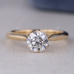 2 CT Round Cut Moissanite Engagement Ring, 14K Solid Gold Solitaire Ring, Hidden Halo Ring, Petal Prong Ring, Promise Ring, Proposal Ring