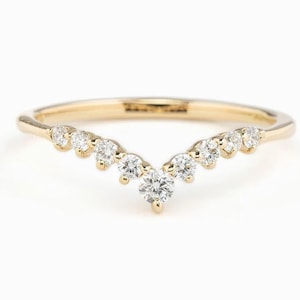 0.19 TW Round Lab Grown Diamond Wedding Band, V Shaped Stackable Band, Matching Chevron Band, Curve Wedding Band for Women, Anniversary Gift