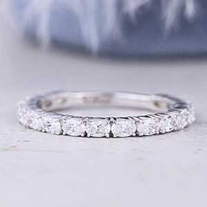 East West Oval Cut Moissanite Wedding Band, 14K Solid White Gold Band, 3/4 Eternity Band, Matching Band, Stackable Band, Bridal Set Band