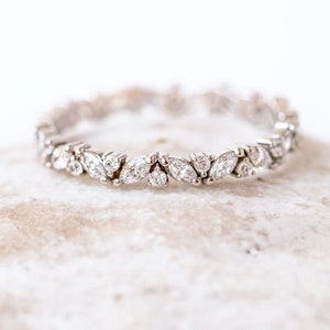 Wedding Band, Marquise & Round Moissanite Band, Stackable Band, Full Eternity Band, Alternate Band, Matching Band, Anniversary Gifts For Her