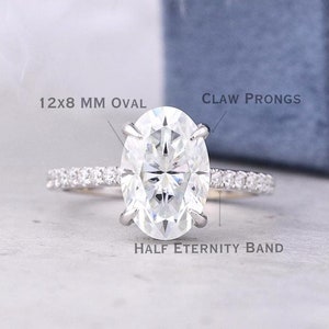 3 CT Oval Cut Lab Grown Diamond Engagement Ring, 14K Solid White Gold Ring, Cathedral Set Ring, Hidden Halo Ring, IGI Certified Diamond Ring