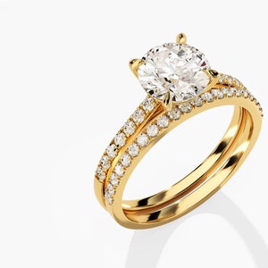2 Ct Round Cut Moissanite Engagement Ring Set, Bridal Ring Set, Pave Eternity Set, 14K Solid Gold Ring Set, Stackable Ring Set, Gift For Her